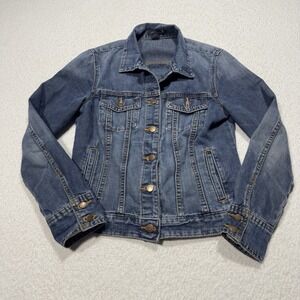 J Crew Women's Jacket Denim Blue Azteca Vintage Pockets Button Up Sz Small